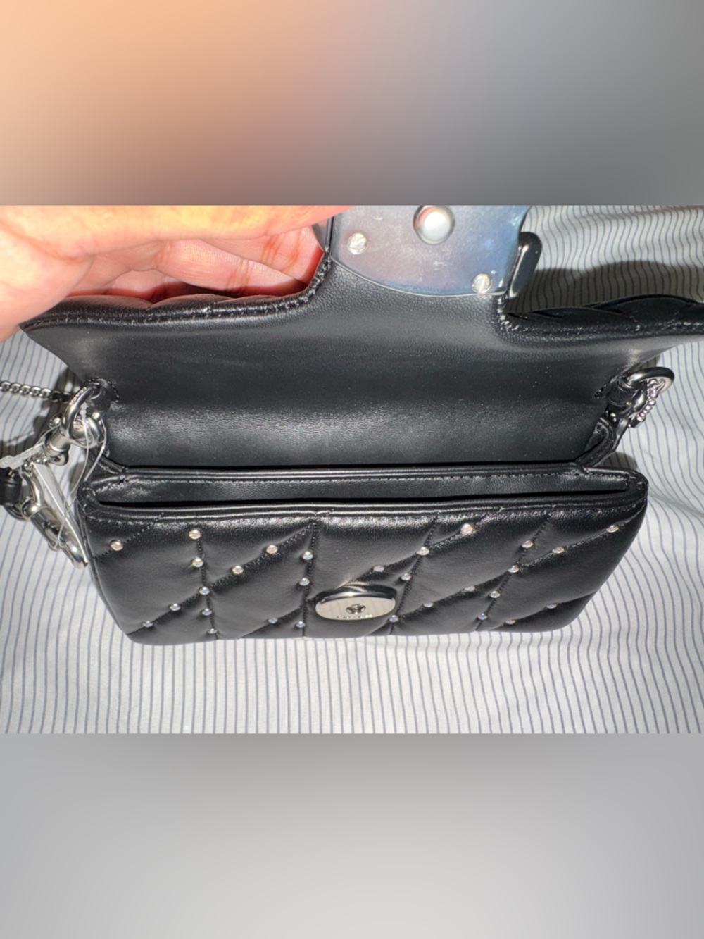 Coach Tabby Mini Crystal Rivet Quilted Leather Crossbody Wristlet - Picture 8 of 10